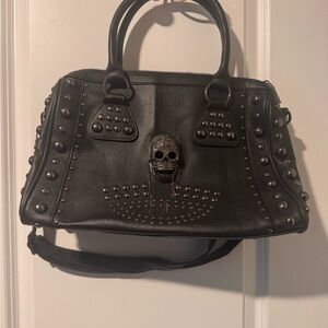 Black Studded Skull Handbag